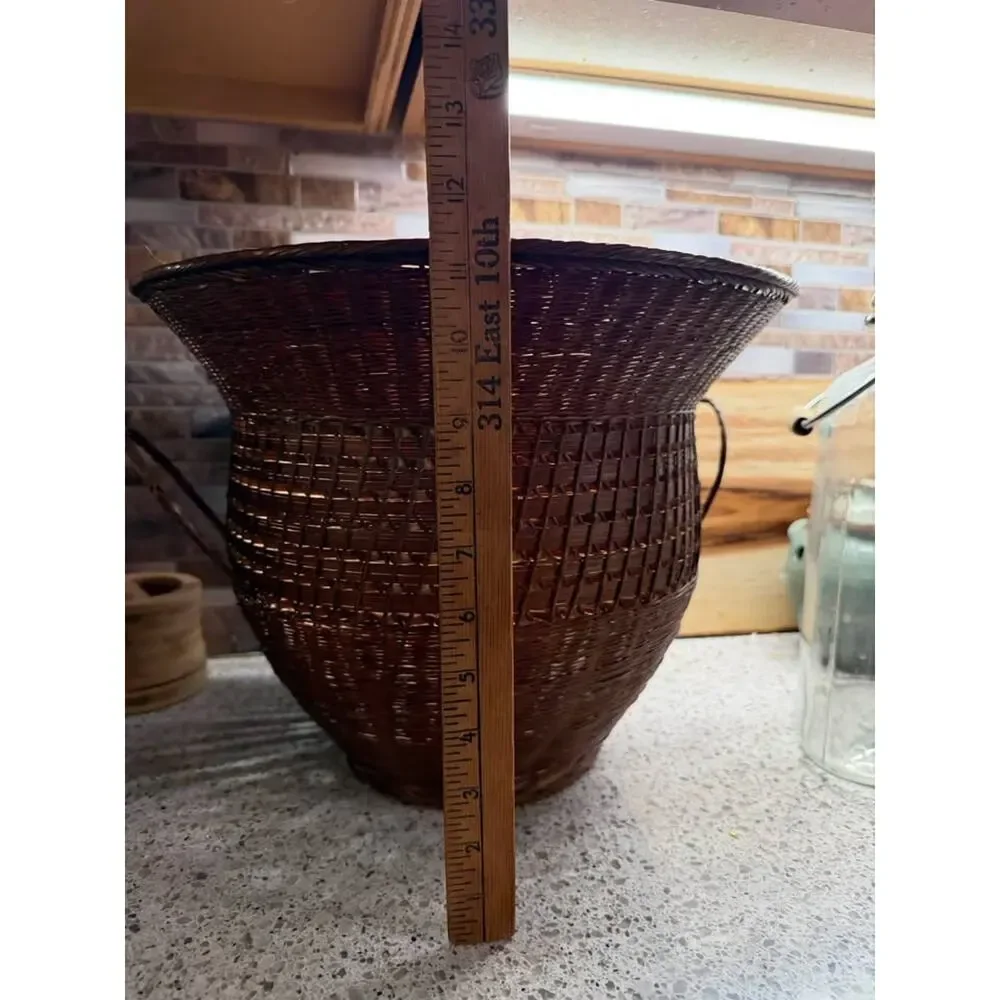 Large Handwoven Wicker Basket Planter | Boho Basket with Handles | 11” x 11”